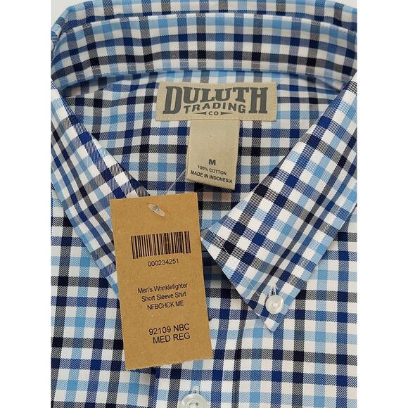 Duluth Trading Co Wrinklefighter Short Sleeve Button Down Mens Blue Plaid Medium - Picture 4 of 11
